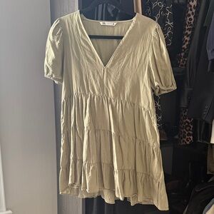 Zara Olive Green Tiered Mini Dress